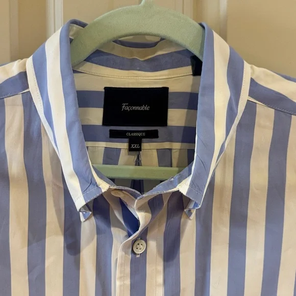 Faconnable Blue and White Striped Button Down Shirt - Picture 3 of 6